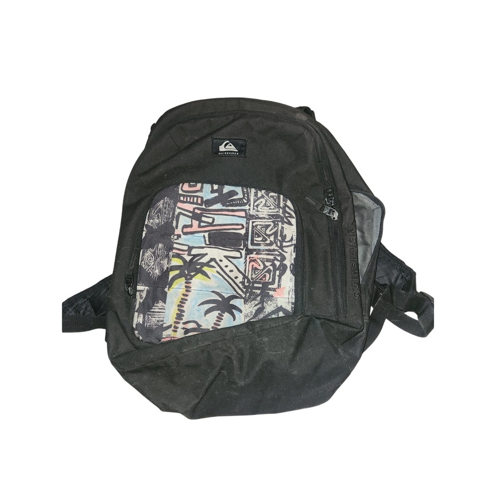 Quiksilver Black Tropical Graphic Print Backpack Surf Skate School Bag